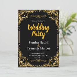 Elegante Einladung zur Hochzeit in Schwarz und Gol