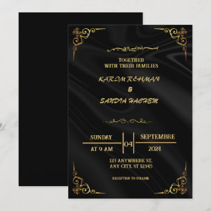 Elegante Einladung zur Hochzeit in Schwarz und Gol