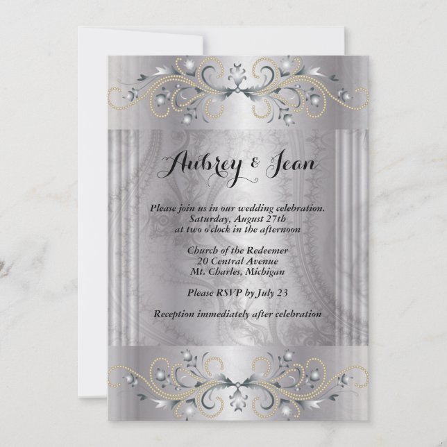 Elegante Einladung zur Hochzeit in Silber und Schw (Vorderseite)