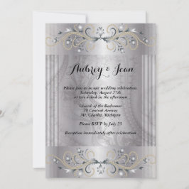 Elegante Einladung zur Hochzeit in Silber und Schw