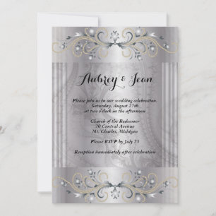 Elegante Einladung zur Hochzeit in Silber und Schw