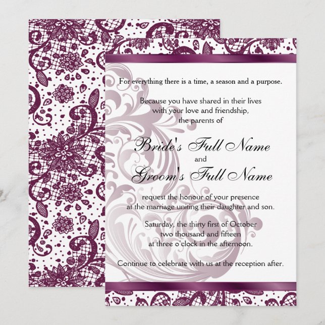 Elegante Einladung zur Hochzeit - Lila 12x18 (Vorne/Hinten)