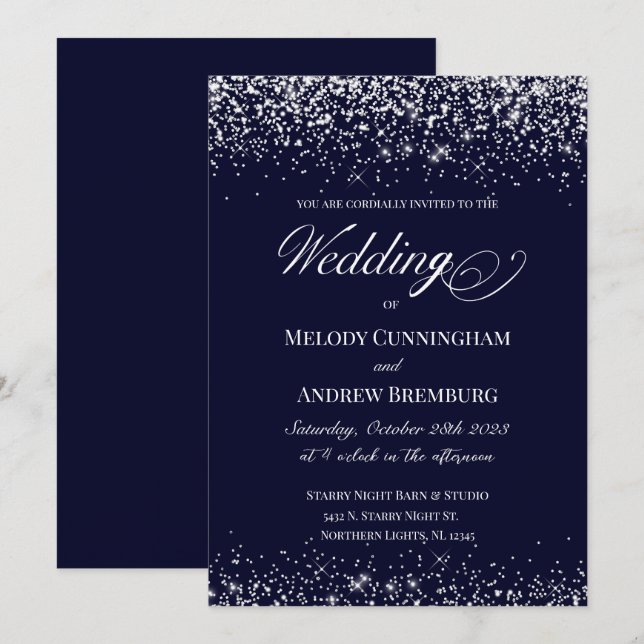 Elegante Einladung zur Hochzeit; Marine mit Diaman (Vorne/Hinten)