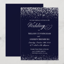 Elegante Einladung zur Hochzeit; Marine mit Diaman