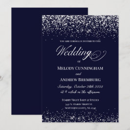 Elegante Einladung zur Hochzeit; Marine mit Diaman