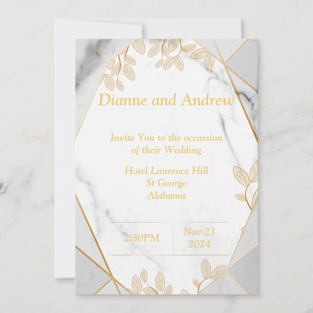 Elegante Einladung zur Hochzeit, Marmor, Gold (Vorderseite)