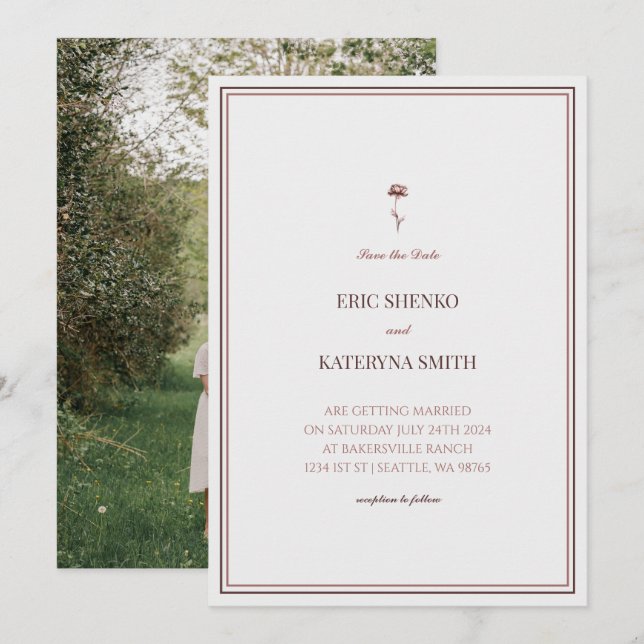Elegante Einladung zur Hochzeit mit neutralen Farb (Vorne/Hinten)