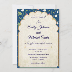 Elegante Einladung zur Hochzeit   Navy Blue & Gold