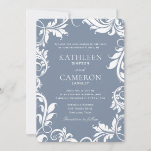 Elegante Einladung zur Hochzeit Reben (Dusty Blu