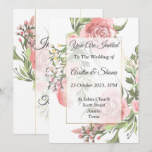 Elegante Einladung zur Hochzeit, rosa, blumenreich