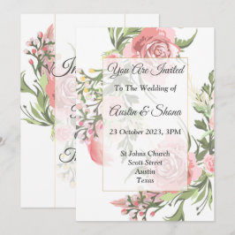 Elegante Einladung zur Hochzeit, rosa, blumenreich