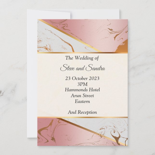 Elegante Einladung zur Hochzeit, rosa marmoriert (Vorderseite)
