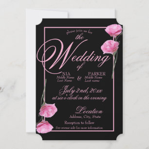 Elegante Einladung zur Hochzeit - Rosa und Schwarz