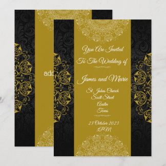 Elegante Einladung zur Hochzeit, schwarz, goldfarb