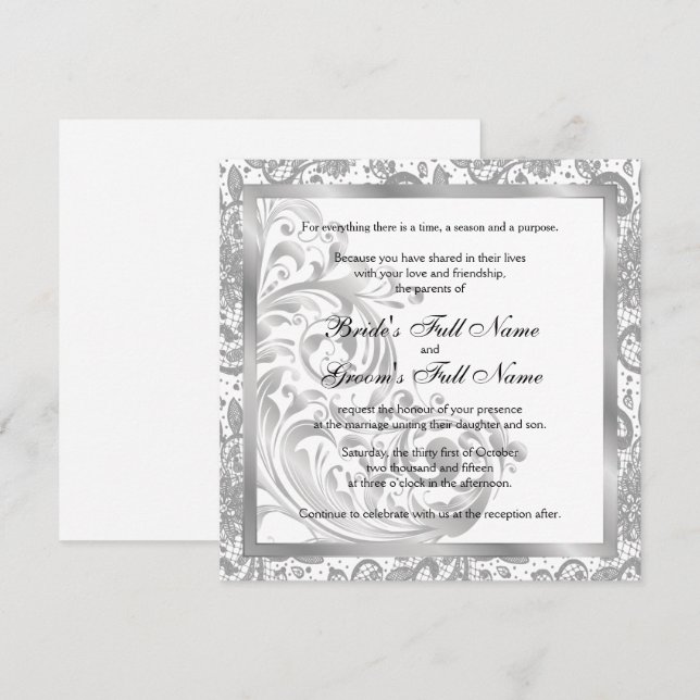 Elegante Einladung zur Hochzeit - Silber (Vorne/Hinten)