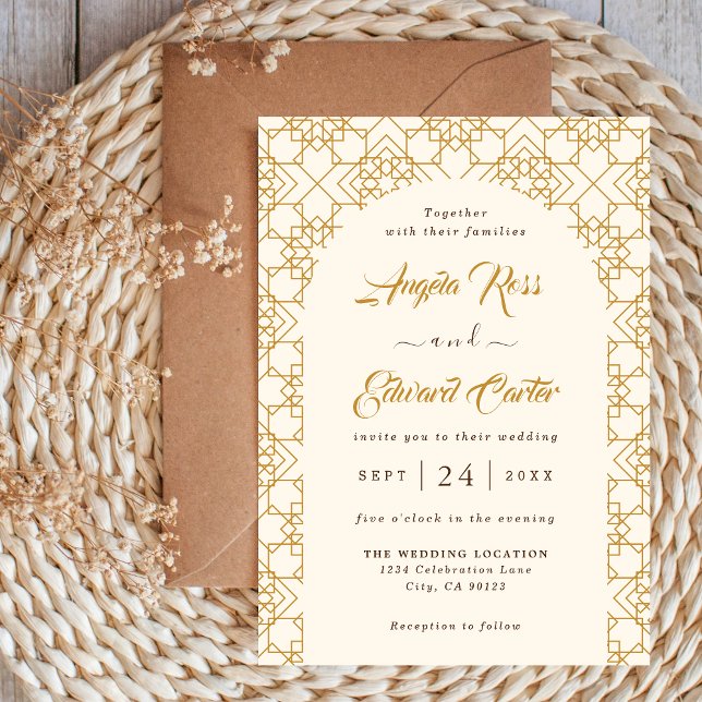 Elegante Einladung zur Hochzeit von Creme und Gold (Von Creator hochgeladen)
