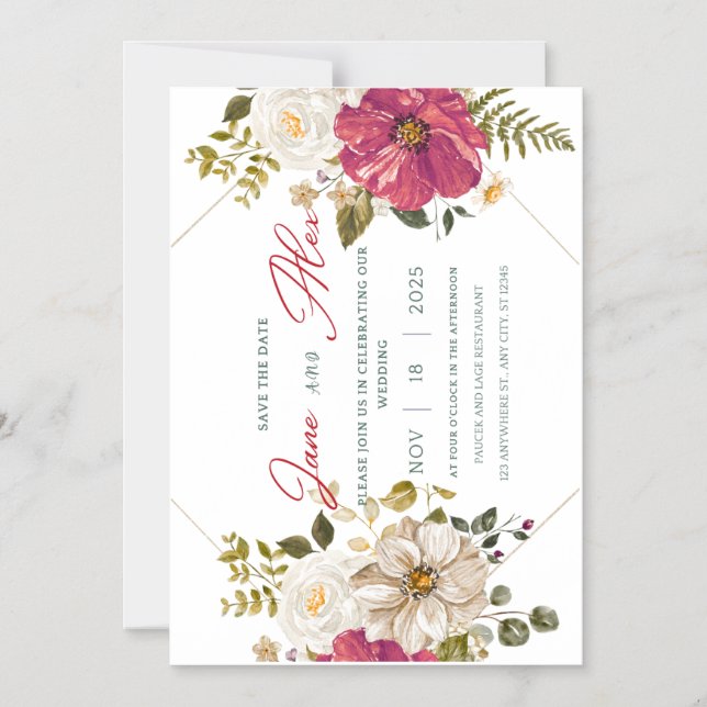 🌸 elegante Einladung zur Hochzeit von Flora 🌸 (Vorderseite)