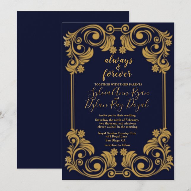 Elegante Einladung zur Hochzeit von Schiffen und G (Vorne/Hinten)