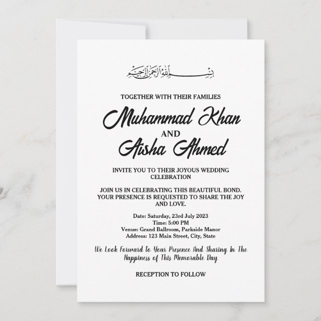 Elegante Einladung zur Hochzeit von Schwarz-Weiß-M (Vorderseite)