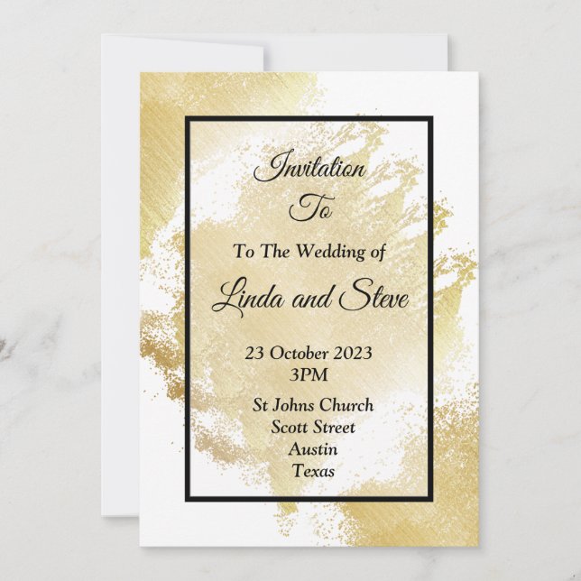 Elegante Einladung zur Hochzeit, weiß und gold (Vorderseite)