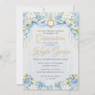 Elegante Einladung zur Quinceañera in Staubblau mi