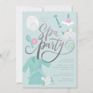 Elegante Einladung zur Spa-Party in Blau mit falsc