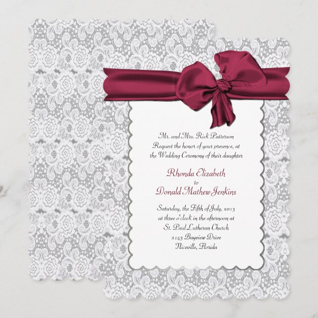 Elegante Einladung zur White Lace Hochzeit (Vorne/Hinten)