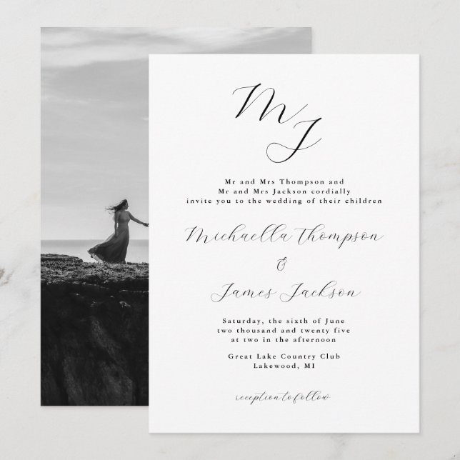 Elegante Einladungen für Hochzeiten (Vorne/Hinten)