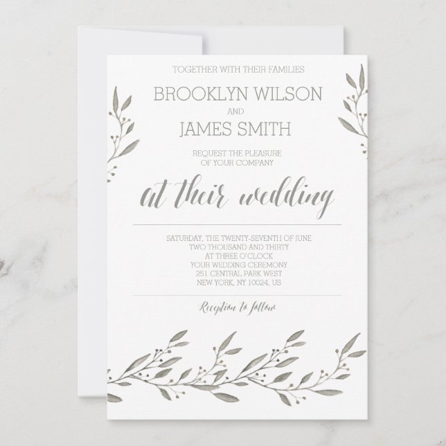 Elegante Einladungen für Hochzeiten Grau florale (Vorderseite)