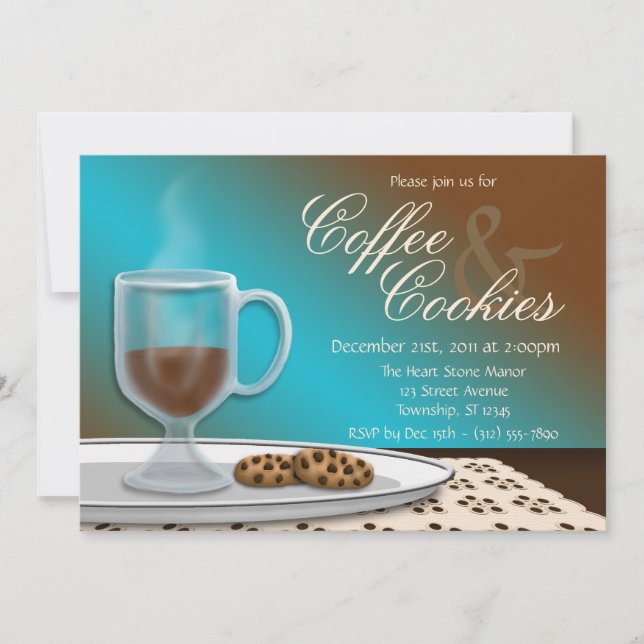 Elegante Einladungen für Kaffee und Cookies (Vorderseite)