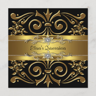 Elegante Einladungen für Schwarz und Gold Quincean