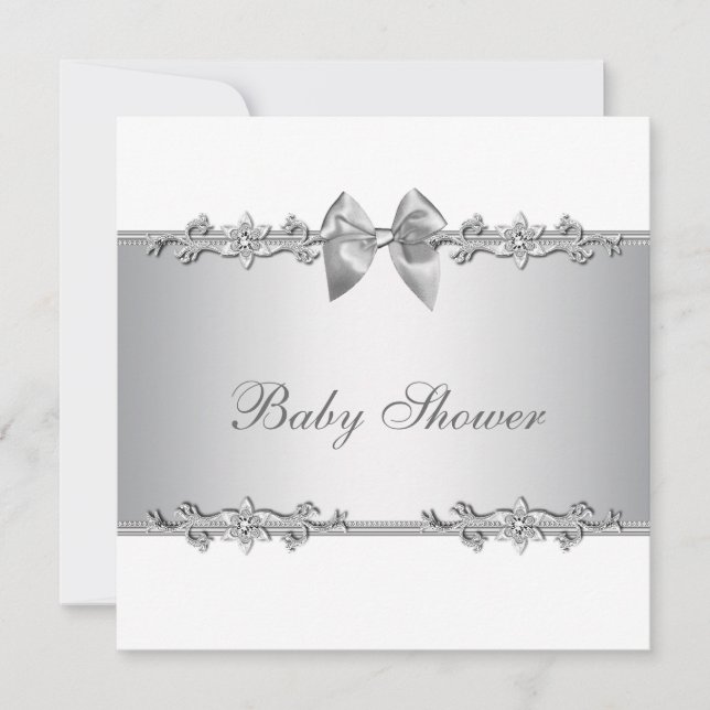 Elegante Einladungen für White Baby Shower (Vorderseite)