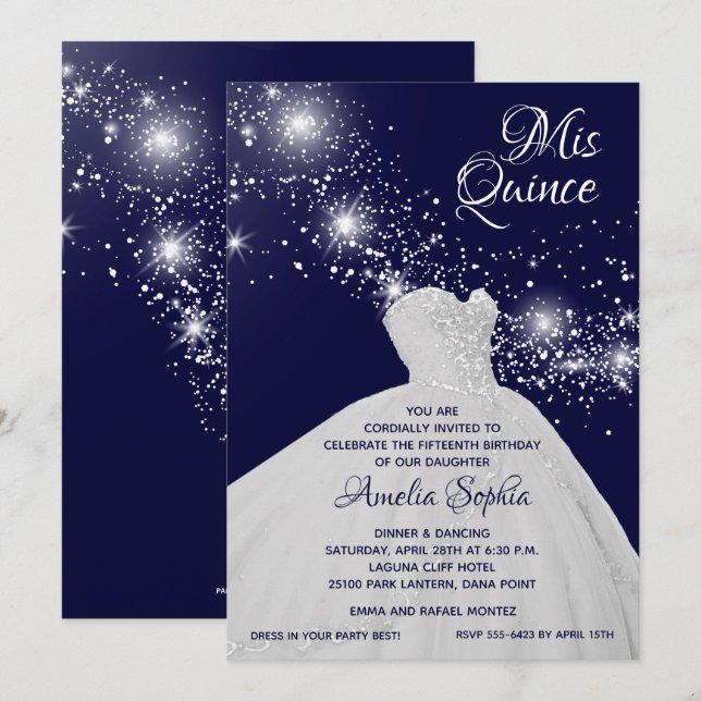 Elegante Einladungen in Quinceñera (Vorne/Hinten)