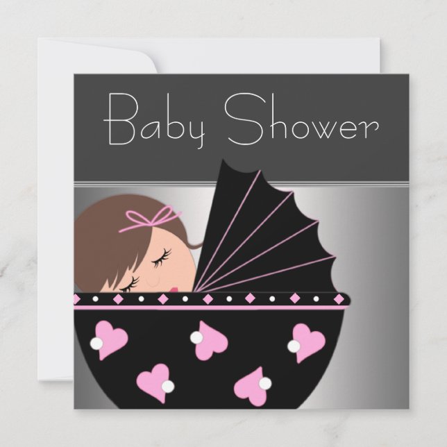 Elegante Einladungen in Rosa und Black Baby Duwer (Vorderseite)
