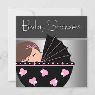 Elegante Einladungen in Rosa und Black Baby Duwer