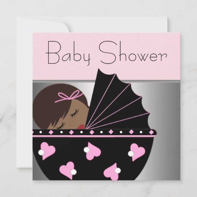 Elegante Einladungen in Rosa und Black Baby Duwer (Vorderseite)