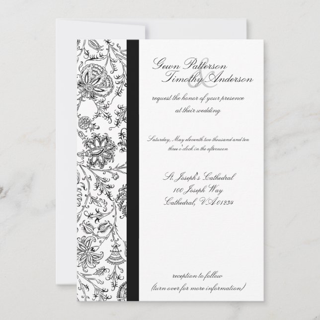 Elegante Einladungen zu Hochzeiten in Schwarzer Fl (Vorderseite)