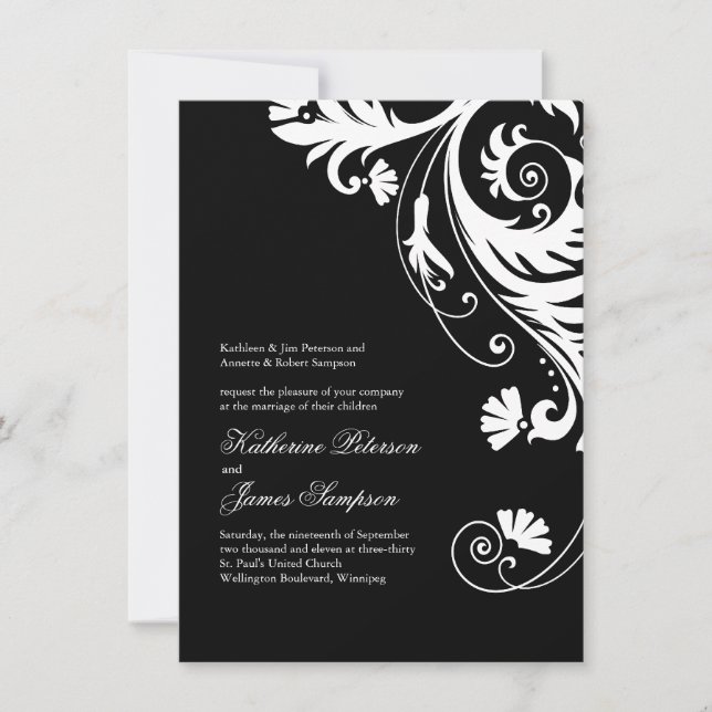 Elegante Einladungen zu Schwarz-Weiß-Hochzeiten (Vorderseite)