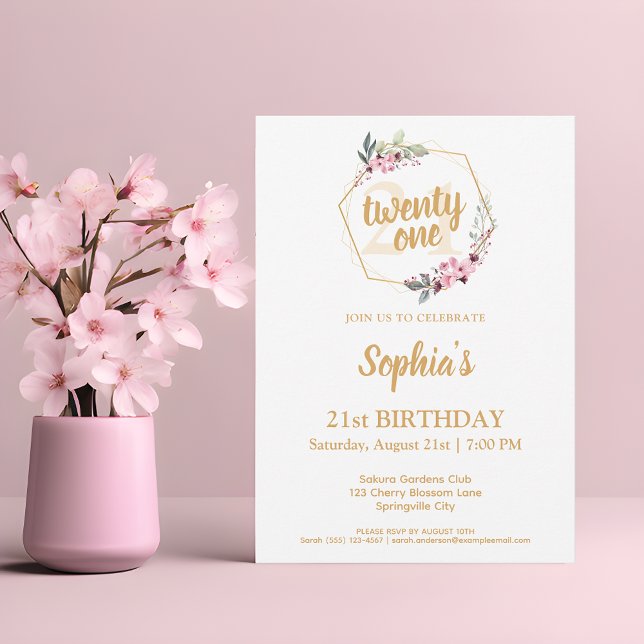 Elegante Einladungen zum 21. Geburtstag - Blumenga (Elegant 21st Birthday Invitations - Blossom into a Celebration of Elegance 🌸🎉)