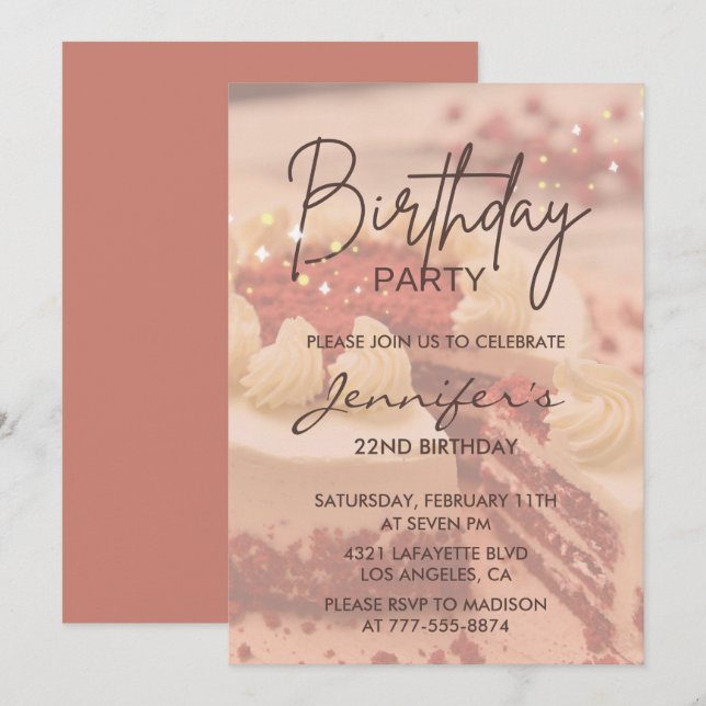 Elegante Einladungen zum 22. Geburtstag (Vorne/Hinten)