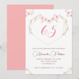 Elegante Einladungen zum 65. Geburtstag Pink Flora