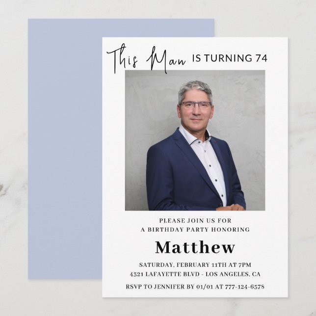 Elegante Einladungen zum 74. Geburtstag Männer Fot (Vorne/Hinten)