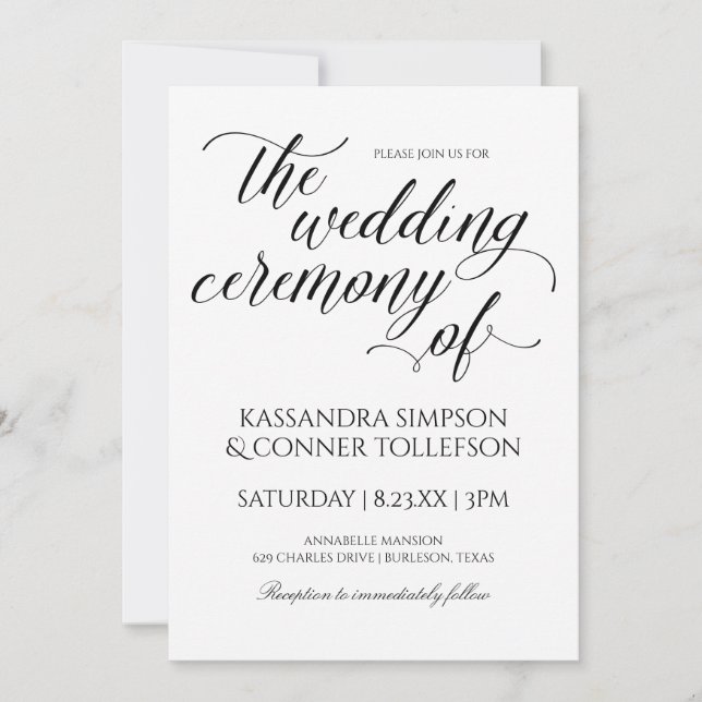 Elegante Einladungen zur Hochzeit | Schwarz (Vorderseite)