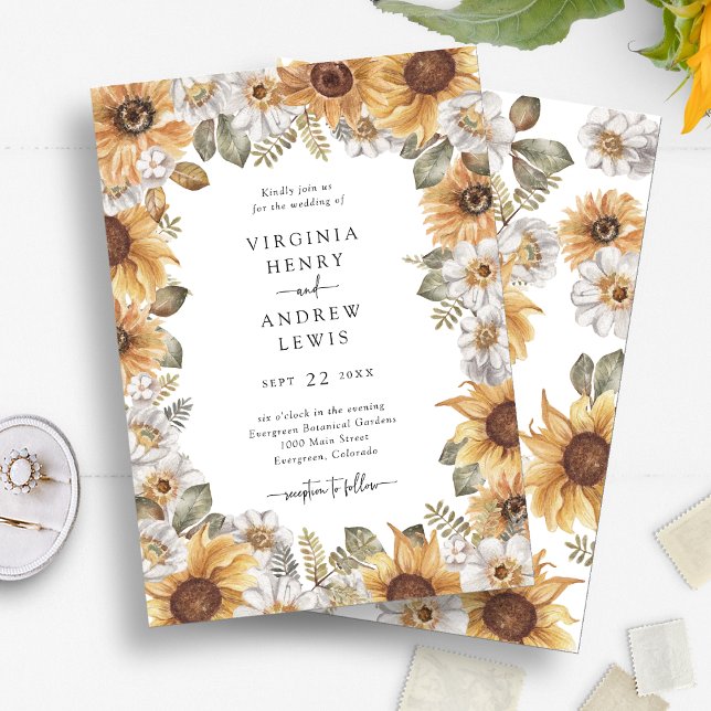 Elegante Einladungen zur Hochzeit von Sonnenblumen (Elegant Watercolor Sunflower Floral Wedding Invitations by Painted Paperie
)
