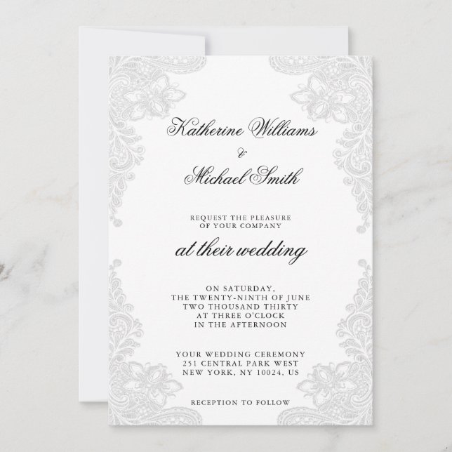 Elegante Einladungen zur Hochzeit von White Lace (Vorderseite)