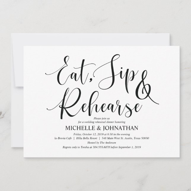 Elegante Einladungs-Karte für Hochzeiten Probe Din Einladung (Vorderseite)