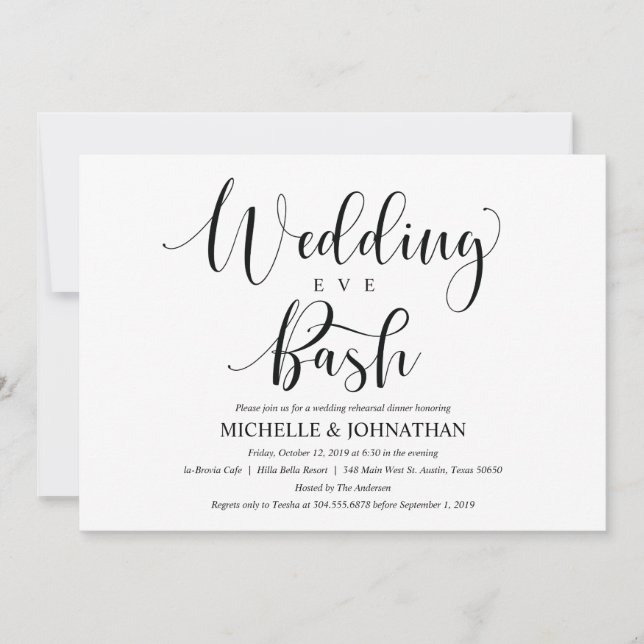 Elegante Einladungs-Karte für Hochzeiten-Probe Einladung (Vorderseite)