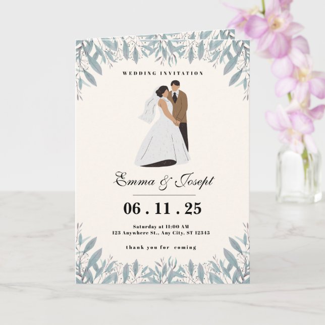 Elegante Einladungskarte für Hochzeiten mit Braut  (Orchidee)