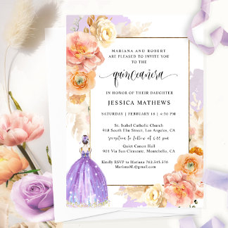 Elegante, einzigartige Lila Blumenprinzessin Quinc Einladung