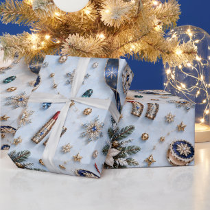 Elegante eisblaue Saphir-Weihnachtsbänder Geschenkpapier